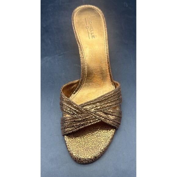 MICHELLE D Womens Gold Copper Metallic Slide Slip On Heeled Sandals Sz 8.5 - Picture 3 of 16
